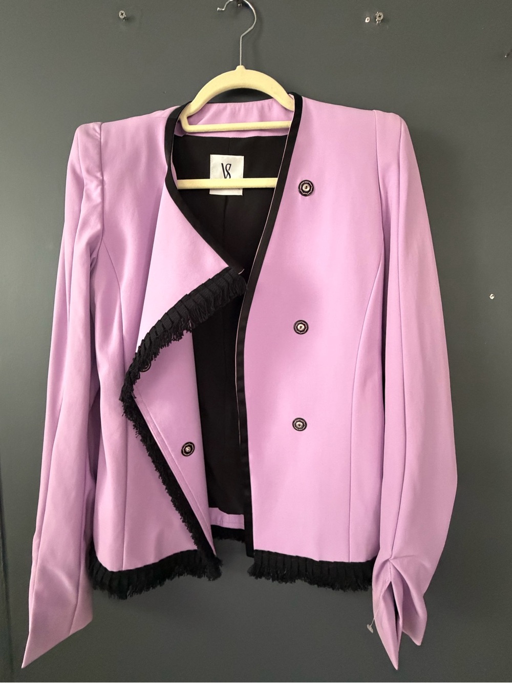 Valentina Lavender Blazer with Black Fringe Trim